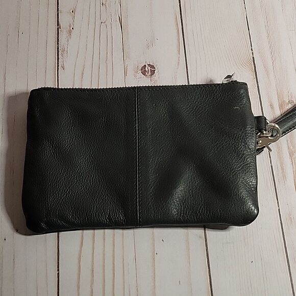 DAY & MOOD PINE CLUTCH BLACK DISTRESSED LEATHER CLUTCH WRISTLET BAG - Picture 9 of 12